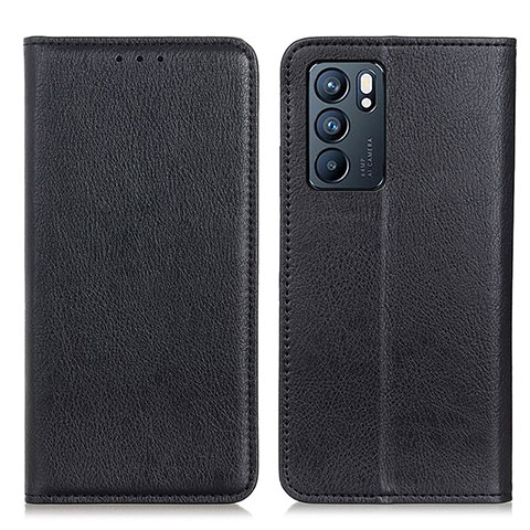 Funda de Cuero Cartera con Soporte Carcasa N01P para Oppo Reno6 5G Negro