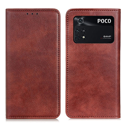 Funda de Cuero Cartera con Soporte Carcasa N01P para Xiaomi Poco M4 Pro 4G Marron