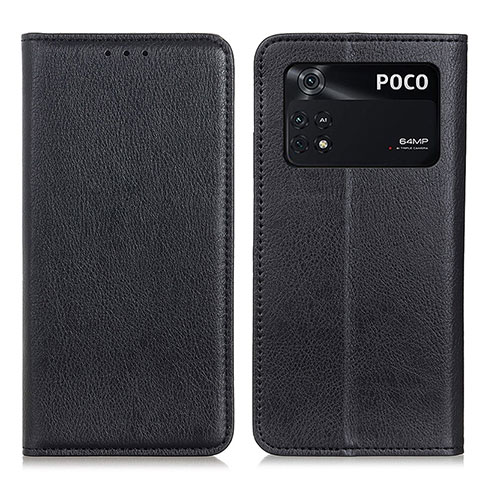 Funda de Cuero Cartera con Soporte Carcasa N01P para Xiaomi Poco M4 Pro 4G Negro