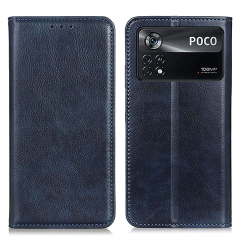 Funda de Cuero Cartera con Soporte Carcasa N01P para Xiaomi Poco X4 Pro 5G Azul