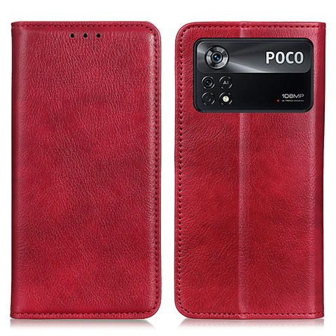 Funda de Cuero Cartera con Soporte Carcasa N01P para Xiaomi Poco X4 Pro 5G Rojo
