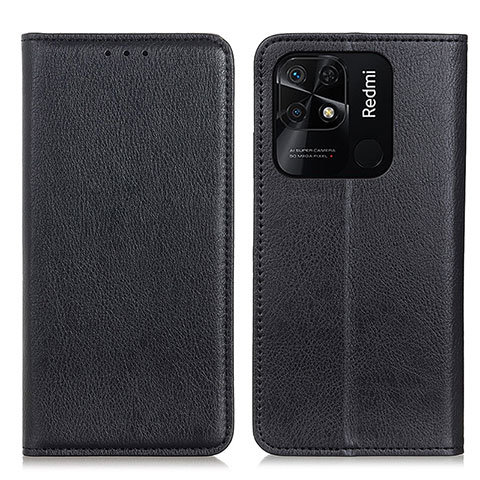 Funda de Cuero Cartera con Soporte Carcasa N01P para Xiaomi Redmi 10 India Negro