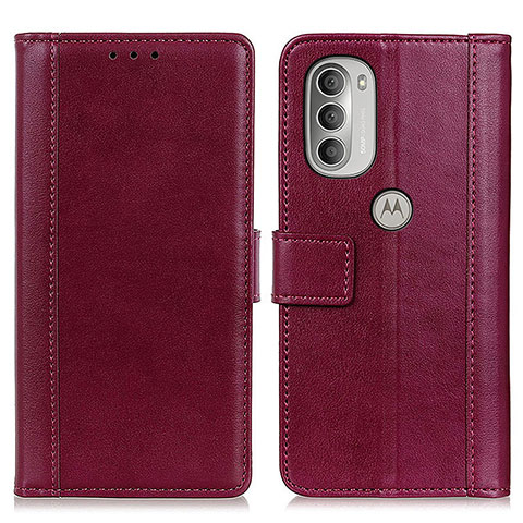 Funda de Cuero Cartera con Soporte Carcasa N02P para Motorola Moto G51 5G Rojo