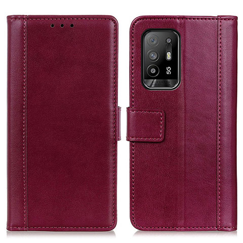 Funda de Cuero Cartera con Soporte Carcasa N02P para Oppo A94 5G Rojo