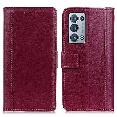 Funda de Cuero Cartera con Soporte Carcasa N02P para Oppo Reno6 Pro 5G Rojo