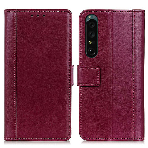 Funda de Cuero Cartera con Soporte Carcasa N02P para Sony Xperia 1 III Rojo