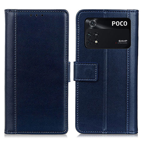 Funda de Cuero Cartera con Soporte Carcasa N02P para Xiaomi Poco M4 Pro 4G Azul