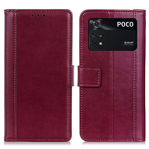 Funda de Cuero Cartera con Soporte Carcasa N02P para Xiaomi Poco M4 Pro 4G Rojo