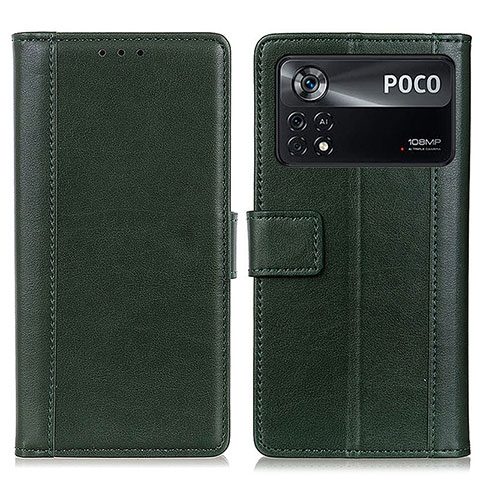 Funda de Cuero Cartera con Soporte Carcasa N02P para Xiaomi Poco X4 Pro 5G Verde