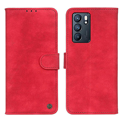 Funda de Cuero Cartera con Soporte Carcasa N03P para Oppo Reno6 5G Rojo