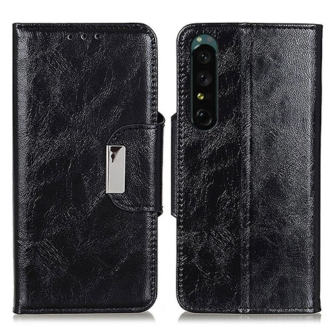 Funda de Cuero Cartera con Soporte Carcasa N04P para Sony Xperia 1 III Negro