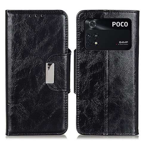 Funda de Cuero Cartera con Soporte Carcasa N04P para Xiaomi Poco M4 Pro 4G Negro