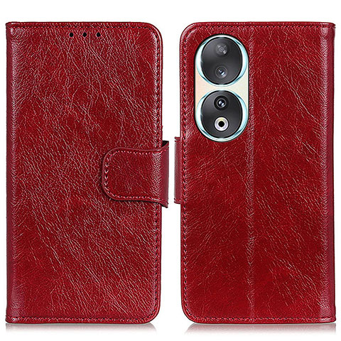 Funda de Cuero Cartera con Soporte Carcasa N05P para Huawei Honor 90 5G Rojo