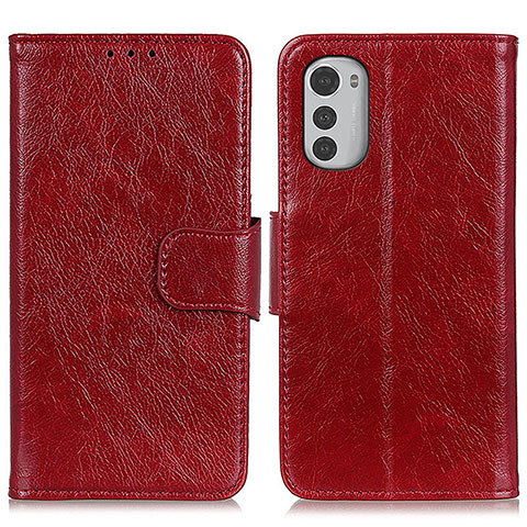 Funda de Cuero Cartera con Soporte Carcasa N05P para Motorola Moto E32 Rojo