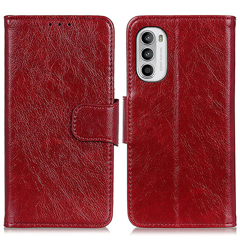 Funda de Cuero Cartera con Soporte Carcasa N05P para Motorola MOTO G52 Rojo