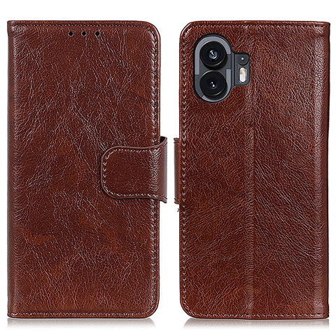 Funda de Cuero Cartera con Soporte Carcasa N05P para Nothing Phone 2 Marron