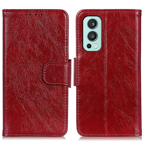 Funda de Cuero Cartera con Soporte Carcasa N05P para OnePlus Nord 2 5G Rojo