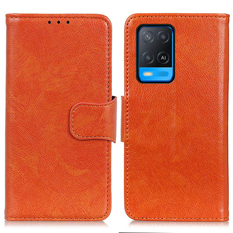 Funda de Cuero Cartera con Soporte Carcasa N05P para Oppo A54 4G Naranja