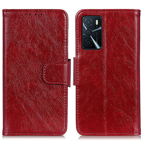 Funda de Cuero Cartera con Soporte Carcasa N05P para Oppo A54s Rojo