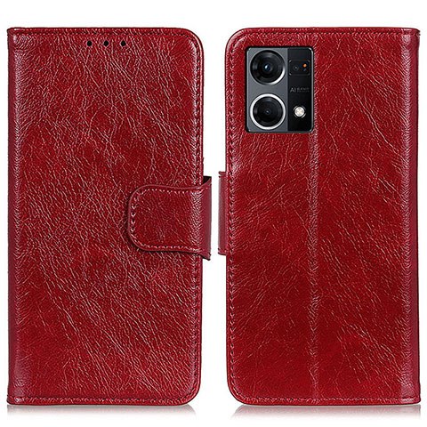 Funda de Cuero Cartera con Soporte Carcasa N05P para Oppo F21 Pro 4G Rojo