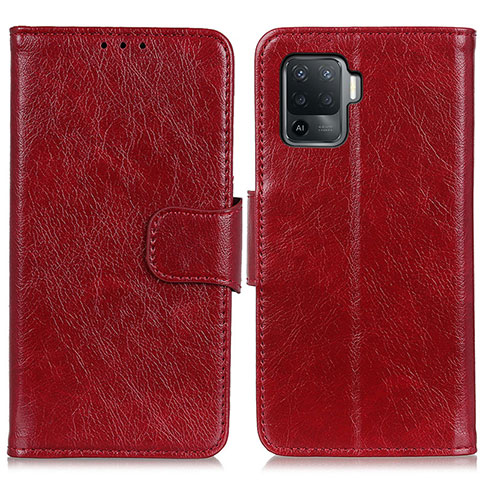 Funda de Cuero Cartera con Soporte Carcasa N05P para Oppo Reno5 F Rojo