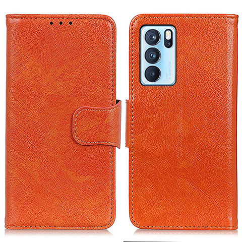 Funda de Cuero Cartera con Soporte Carcasa N05P para Oppo Reno6 Pro 5G India Naranja