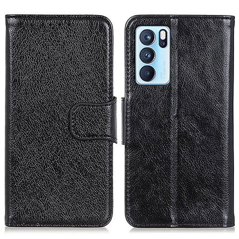 Funda de Cuero Cartera con Soporte Carcasa N05P para Oppo Reno6 Pro 5G India Negro