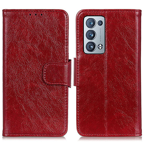 Funda de Cuero Cartera con Soporte Carcasa N05P para Oppo Reno6 Pro+ Plus 5G Rojo