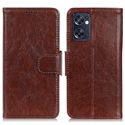 Funda de Cuero Cartera con Soporte Carcasa N05P para Oppo Reno7 SE 5G Marron