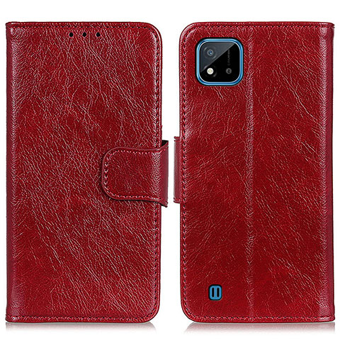 Funda de Cuero Cartera con Soporte Carcasa N05P para Realme C20 Rojo