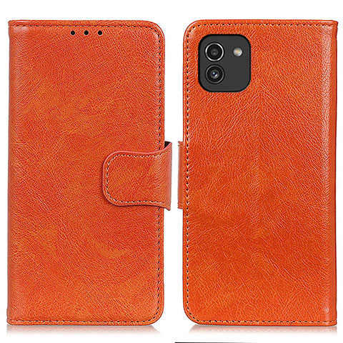 Funda de Cuero Cartera con Soporte Carcasa N05P para Samsung Galaxy A03 Naranja