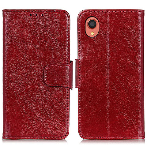 Funda de Cuero Cartera con Soporte Carcasa N05P para Samsung Galaxy A22 5G SC-56B Rojo