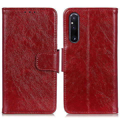 Funda de Cuero Cartera con Soporte Carcasa N05P para Sony Xperia 1 V Rojo