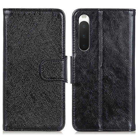 Funda de Cuero Cartera con Soporte Carcasa N05P para Sony Xperia 10 IV Negro