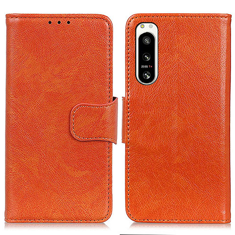 Funda de Cuero Cartera con Soporte Carcasa N05P para Sony Xperia 5 IV Naranja