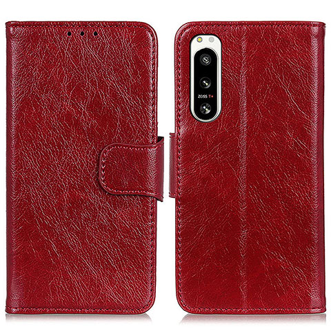 Funda de Cuero Cartera con Soporte Carcasa N05P para Sony Xperia 5 IV Rojo