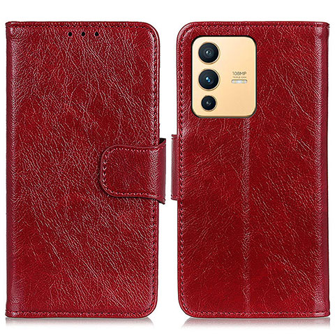 Funda de Cuero Cartera con Soporte Carcasa N05P para Vivo V23 5G Rojo