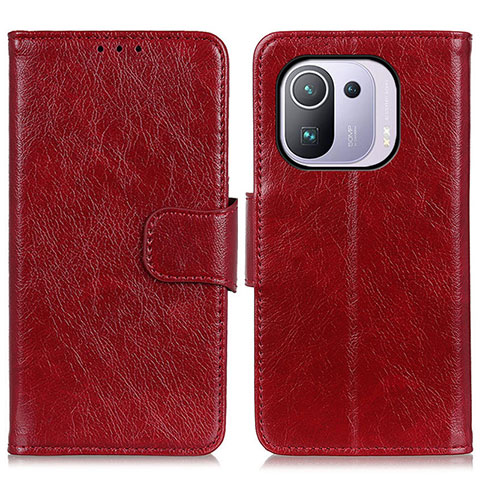 Funda de Cuero Cartera con Soporte Carcasa N05P para Xiaomi Mi 11 Pro 5G Rojo