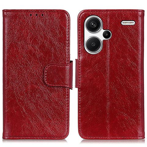 Funda de Cuero Cartera con Soporte Carcasa N05P para Xiaomi Redmi Note 13 Pro+ Plus 5G Rojo