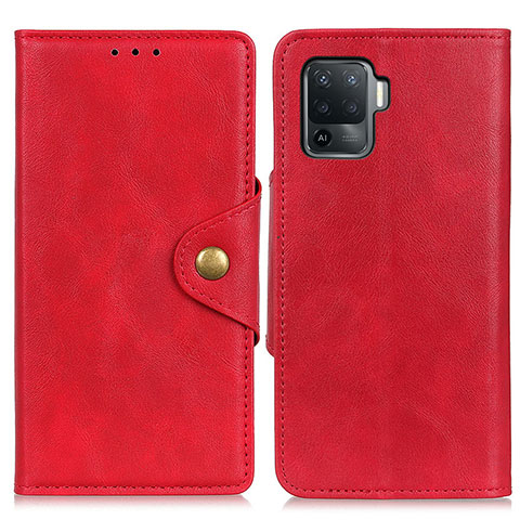 Funda de Cuero Cartera con Soporte Carcasa N06P para Oppo Reno5 F Rojo