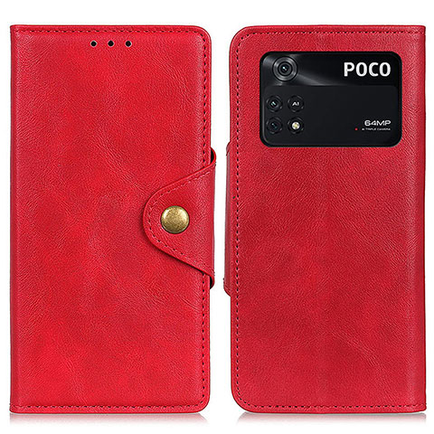 Funda de Cuero Cartera con Soporte Carcasa N06P para Xiaomi Poco M4 Pro 4G Rojo