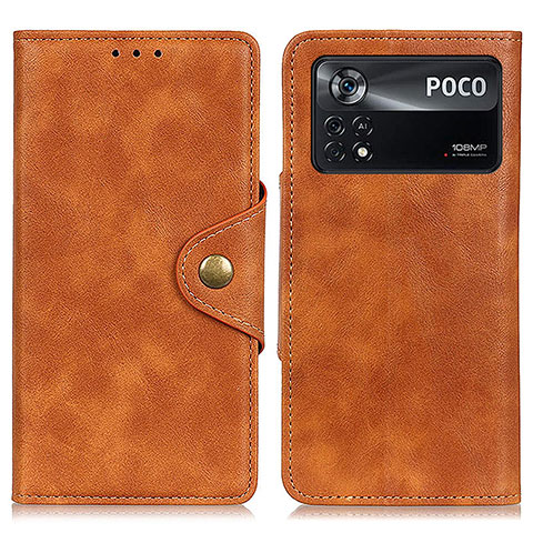 Funda de Cuero Cartera con Soporte Carcasa N06P para Xiaomi Poco X4 Pro 5G Marron