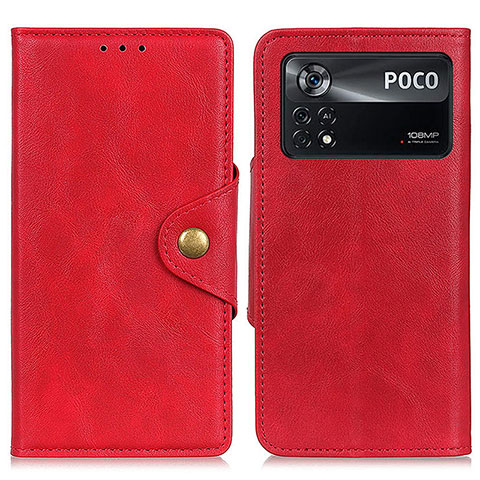 Funda de Cuero Cartera con Soporte Carcasa N06P para Xiaomi Poco X4 Pro 5G Rojo