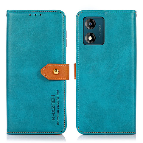 Funda de Cuero Cartera con Soporte Carcasa N07P para Motorola Moto E13 Cian