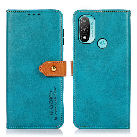 Funda de Cuero Cartera con Soporte Carcasa N07P para Motorola Moto E30 Cian