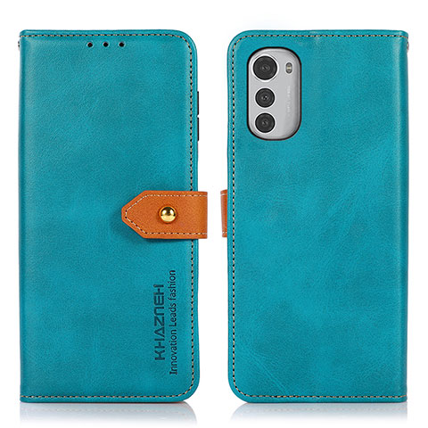 Funda de Cuero Cartera con Soporte Carcasa N07P para Motorola Moto E32 Cian