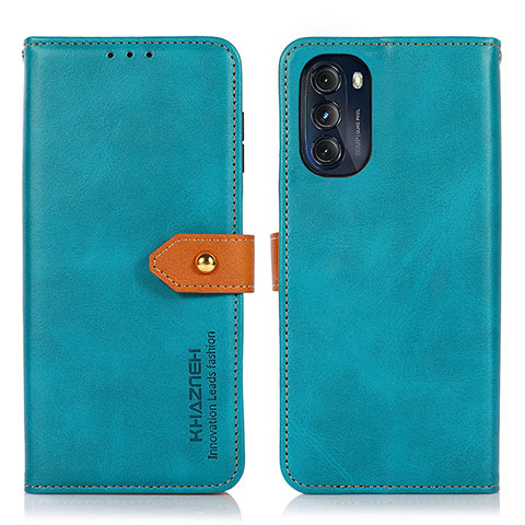 Funda de Cuero Cartera con Soporte Carcasa N07P para Motorola Moto G 5G (2022) Cian