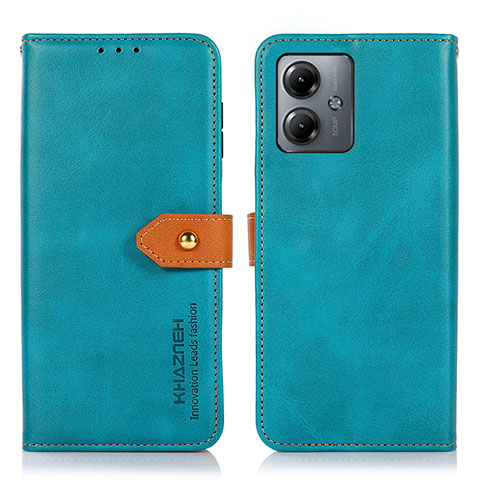 Funda de Cuero Cartera con Soporte Carcasa N07P para Motorola Moto G14 Cian