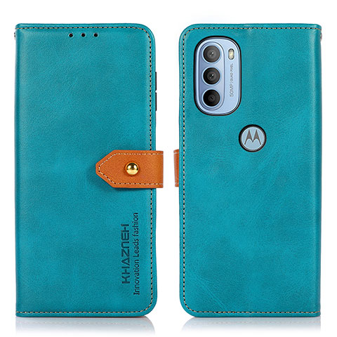 Funda de Cuero Cartera con Soporte Carcasa N07P para Motorola Moto G31 Cian