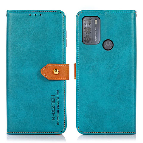 Funda de Cuero Cartera con Soporte Carcasa N07P para Motorola Moto G50 Cian